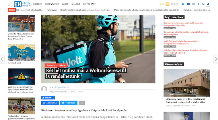 Egerhírek – weboldal előnézeti kép