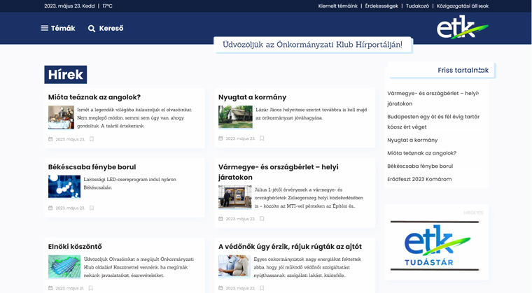 ETK Önkormányzati Klub portál – weboldal előnézeti kép